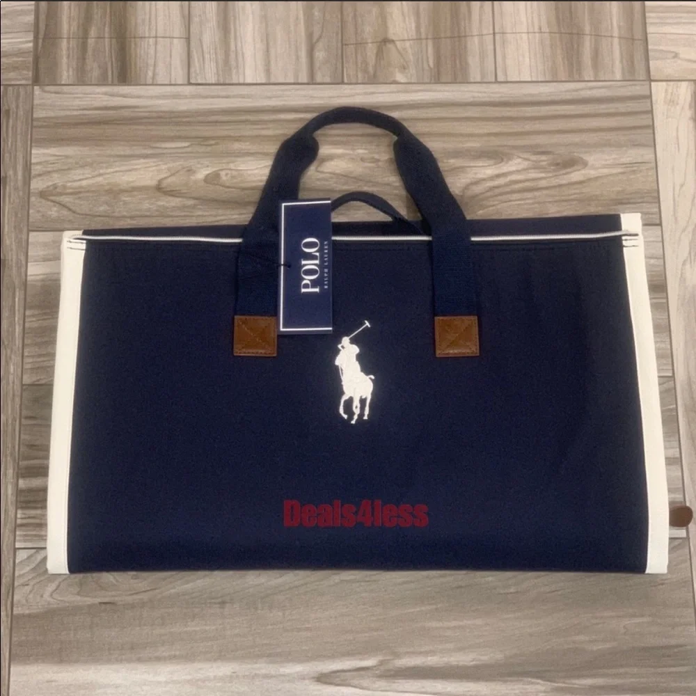 Ralph Lauren Navy Duffel and Garment Travel Set with White Trim